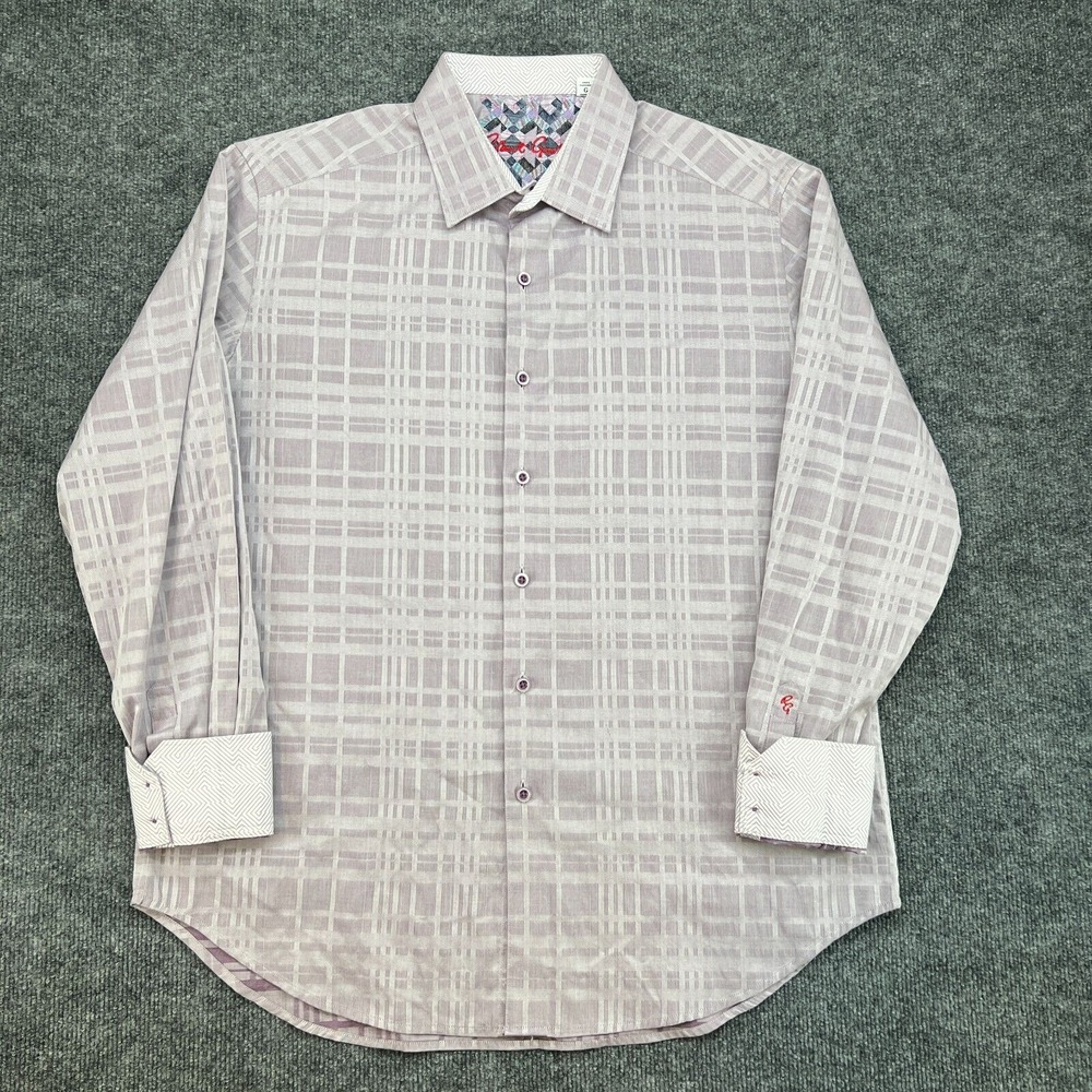 Robert Graham Shirt Men's Large Purple Plaid Cotton Classic Fit Button-Up
